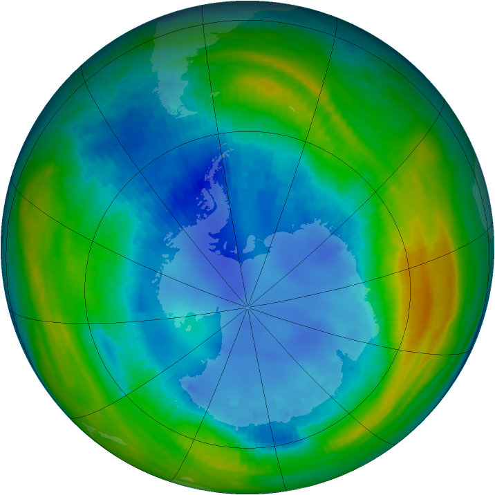 Antarctic ozone map for 21 August 1990